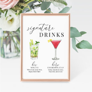 Modern Elegant Watercolor Signature Drinks Sign
