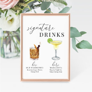 Modern Elegant Watercolor Signature Drinks Sign