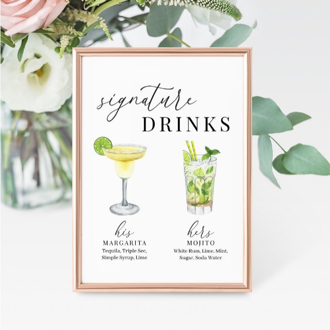 Modern Elegant Watercolor Signature Drinks Sign (Creator Uploaded)