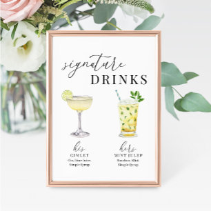 Modern Elegant Watercolor Signature Drinks Sign