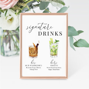 Modern Elegant Watercolor Signature Drinks Sign