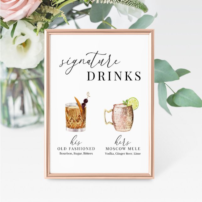 Modern Elegant Watercolor Signature Drinks Sign (Creator Uploaded)