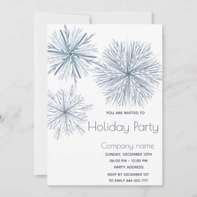 Modern elegant  watercolor snowflake Holiday party Invitation (Front)