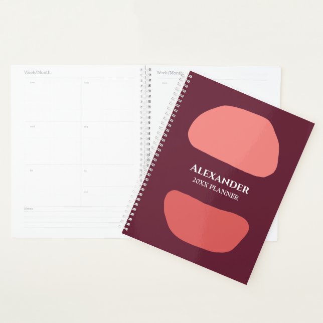 Modern Elegant Watercolor Stylish Red Personalize Planner (Display)