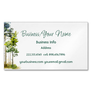Modern Elegant Watercolor Trees Landscape Nature Magnetic Business Card