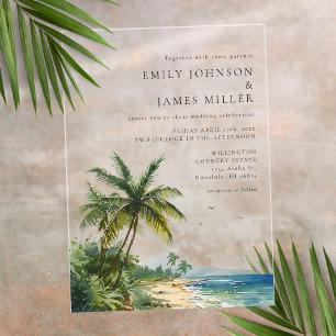 Modern Elegant Watercolor Tropical Beach Wedding Acrylic Invitations