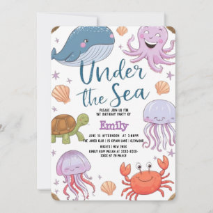 Modern elegant watercolor under the Sea birthday2 Invitation