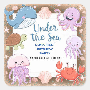 Modern elegant watercolor under the Sea birthday2 Square Sticker