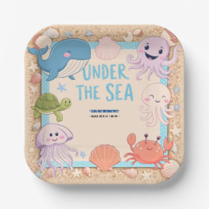Modern elegant watercolor under the Sea birthday5 Paper Plate