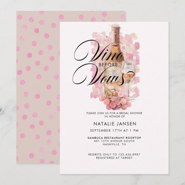 Modern Elegant Watercolor Wine Bridal Shower Invitation (Front/Back)