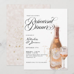 Modern Elegant Watercolor Wine Rehearsal Dinner In Invitation