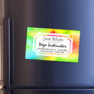 Modern Elegant Watercolor Yoga Instructor Magnetic Business Card
