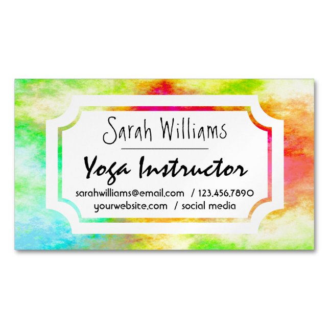 Modern Elegant Watercolor Yoga Instructor Magnetic Business Card (Front)
