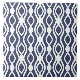 Modern, elegant, wave, ornaments, navy blue, white tile