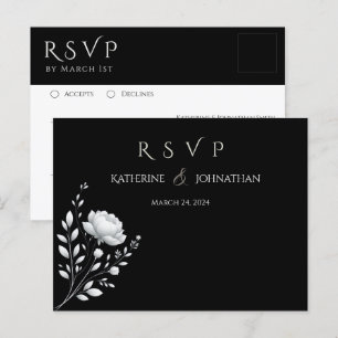 Modern Elegant Wedding Black and White Flower Postcard