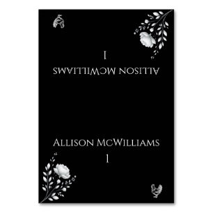 Modern Elegant Wedding Black and White Poultry Table Number