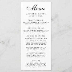 Modern Elegant Wedding Black & White Menu