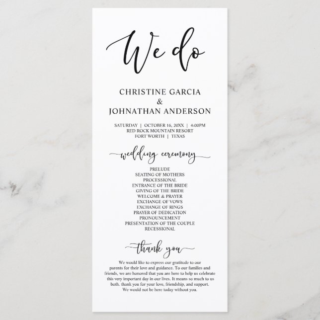 Modern elegant, Wedding Ceremony  Program (Front)