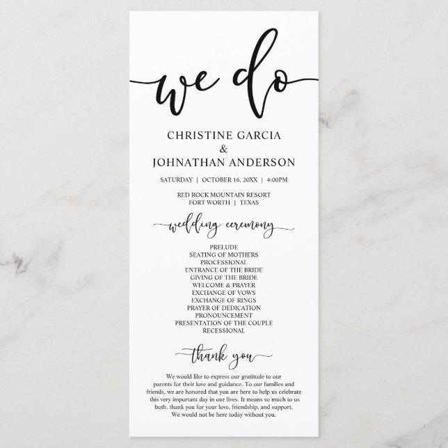 Modern elegant, Wedding Ceremony  Program (Front)
