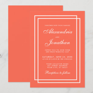 Modern Elegant Wedding Coral and White Frames Invitation