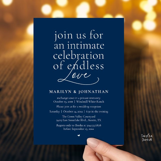 Modern Elegant Wedding, Endless Love, Reception Invitation (Modern Elegant Wedding, Endless Love, Reception Dinner Invitation Card in Navy Blue)