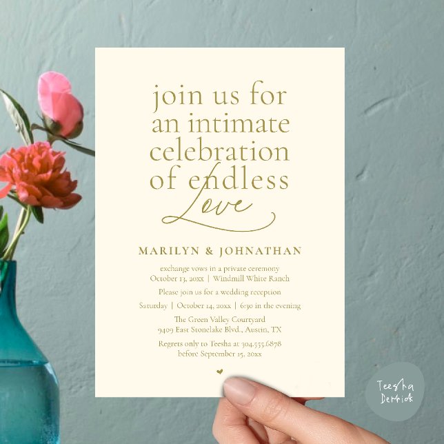 Modern Elegant Wedding, Endless Love, Reception Invitation (Modern Elegant Wedding, Endless Love, Reception Dinner Invitation Card in Yellow Gold)