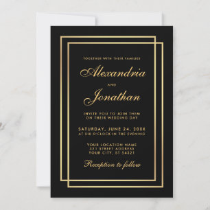 Modern Elegant Wedding Gold Black White Invitation