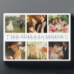 Modern Elegant Wedding Keepsake Photo Collage Chic Plaque<br><div class="desc">Elegant and modern wedding keepsake,  this custom name and date photo collage design make a beautiful display for your favorite pictures of your special day. Great gift for newlyweds or anniversaries! This is the dusty blue typography version.</div>