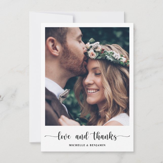 Modern Elegant Wedding Love and Thanks Photo Card (Front)