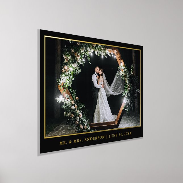 Modern Elegant Wedding Photo Black and Gold Foil Prints (Laydown)