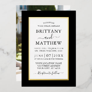Modern Elegant Wedding Photo Black and White Gold