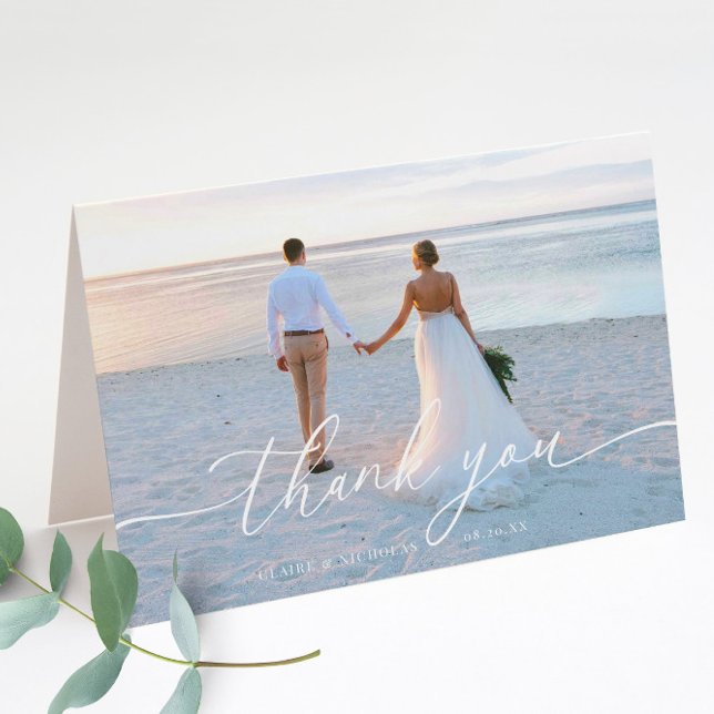 Modern Elegant Wedding Photo Folded Thank You Card (Creator Uploaded)