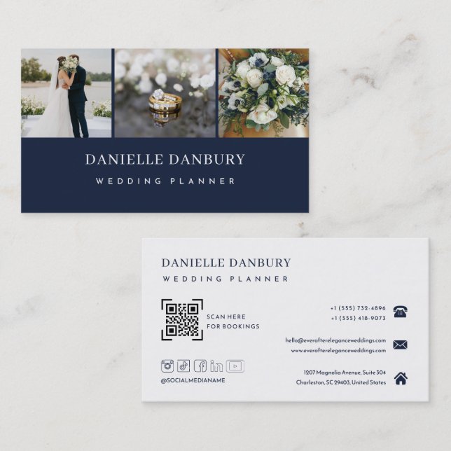 Modern Elegant Wedding Planner QR Code  Business Card (Front/Back)