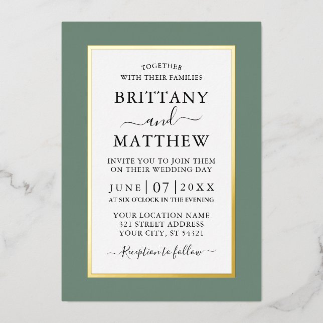Modern Elegant Wedding Sage Green Gold (Front)