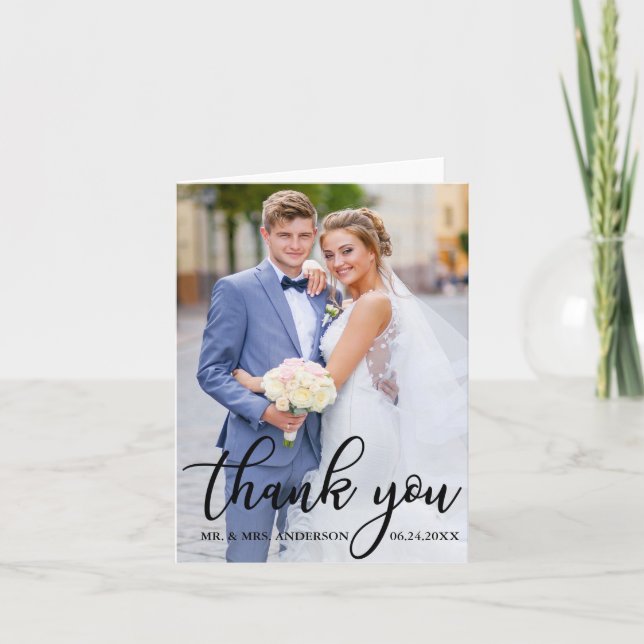 Modern Elegant Wedding Thank You Photo Note (Front)