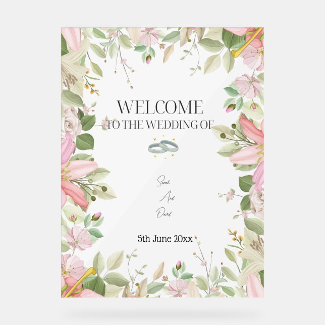 Modern Elegant Wedding  Welcome  Acrylic Sign (Front)