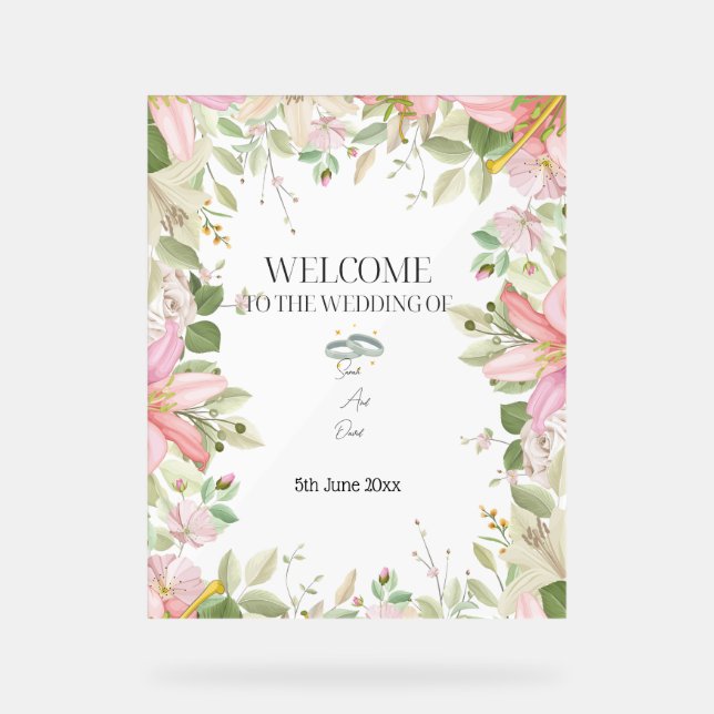 Modern Elegant Wedding  Welcome  Acrylic Sign (Front)