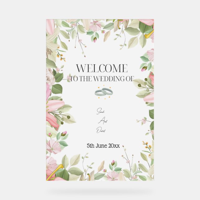 Modern Elegant Wedding  Welcome  Acrylic Sign (Front)