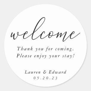 Modern Elegant Wedding Welcome Classic Round Sticker