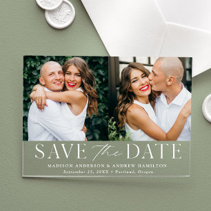 Modern Elegant White 2 Photo Save the Date Acrylic Invitations