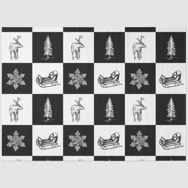 Modern Elegant White and Black Festive Christmas Tissue Paper (Front)