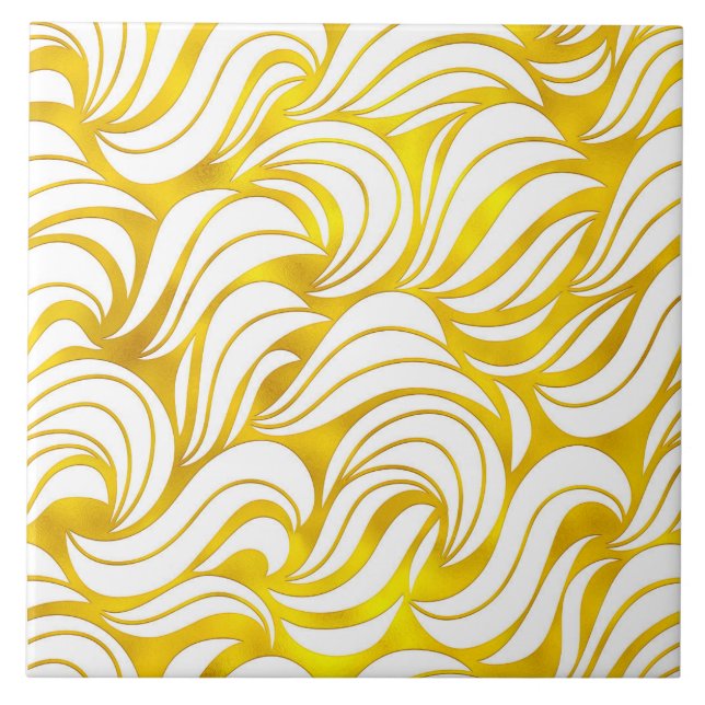 Modern, elegant, white and gold abstract waves tile (Front)