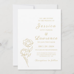 Modern Elegant white and gold Floral Wedding Invitation
