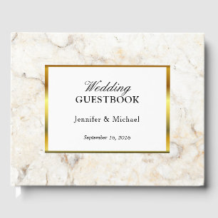 Modern elegant white and gold marble Wedding Guest Book