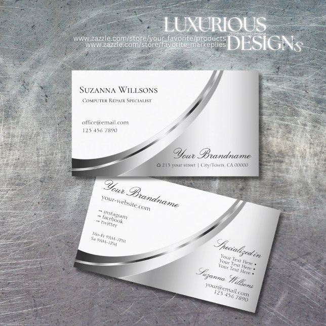 Modern Elegant White and Silver Decor Eye Catching Business Card (Creator Uploaded)