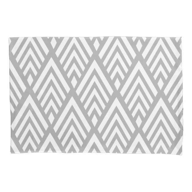 Modern Elegant White Art Deco Arrows & Grey Pillowcase (Front)