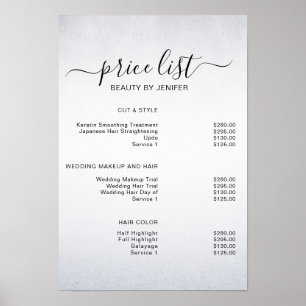 Modern Elegant White Beauty salon price list Poster