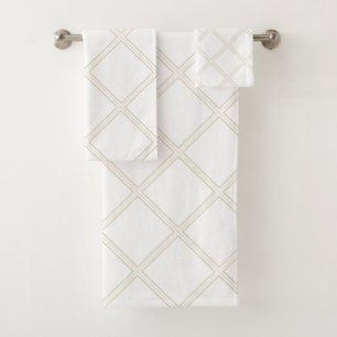 Modern Elegant White & Beige Diamonds Bath Towel Set