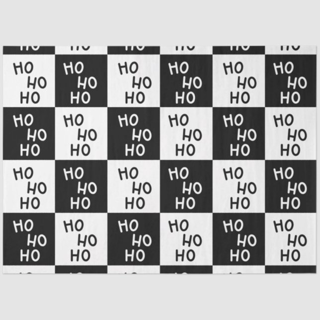 Modern Elegant White Black Ho Ho Christmas  Tissue Paper (Front)