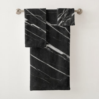 Modern Elegant White & Black Marble Design Bath Towel Set